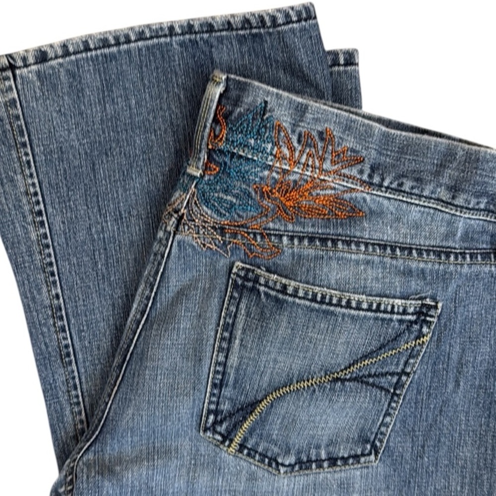 Vintage Y2K Old Navy Ultra Low Rise Bootcut Embroidered Jeans All Cotton Blue 10 - Picture 5 of 16